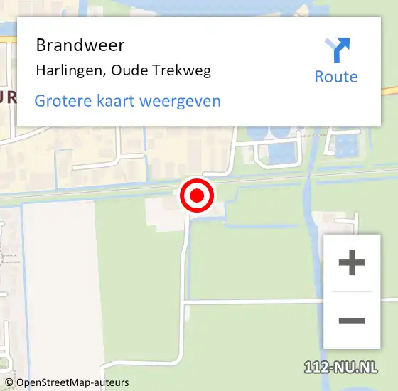 Locatie op kaart van de 112 melding: Brandweer Harlingen, Oude Trekweg op 27 maart 2017 11:55