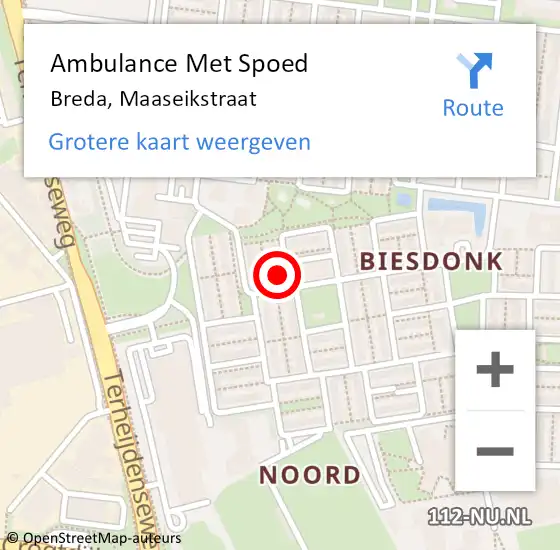 Locatie op kaart van de 112 melding: Ambulance Met Spoed Naar Breda, Maaseikstraat op 27 maart 2017 13:51