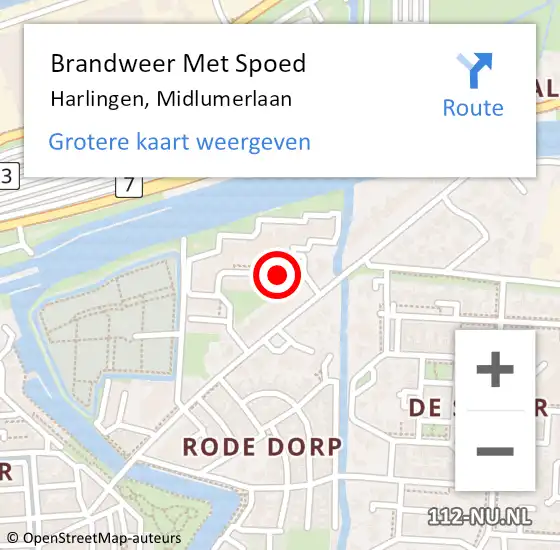 Locatie op kaart van de 112 melding: Brandweer Met Spoed Naar Harlingen, Midlumerlaan op 15 januari 2014 10:22