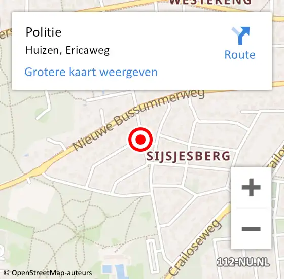 Locatie op kaart van de 112 melding: Politie Huizen, Ericaweg op 27 maart 2017 16:43