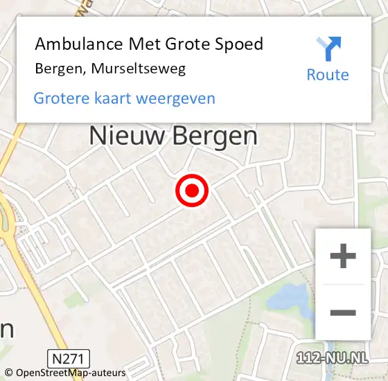 Locatie op kaart van de 112 melding: Ambulance Met Grote Spoed Naar Bergen, Murseltseweg op 27 maart 2017 17:02
