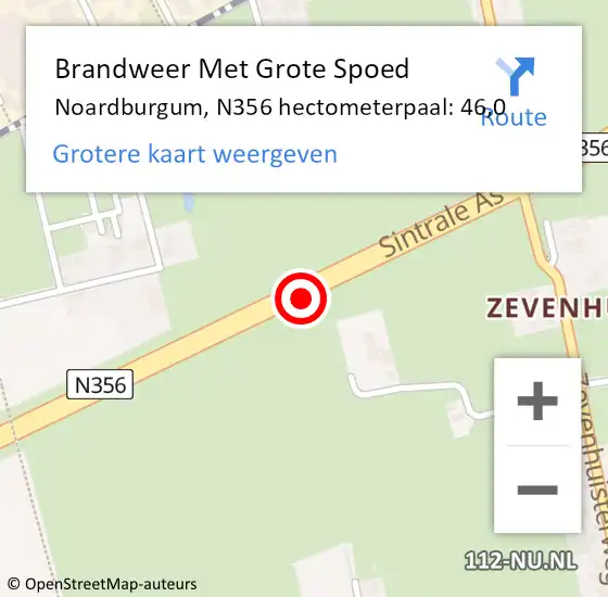 Locatie op kaart van de 112 melding: Brandweer Met Grote Spoed Naar Noardburgum, N356 hectometerpaal: 46,0 op 27 maart 2017 17:16