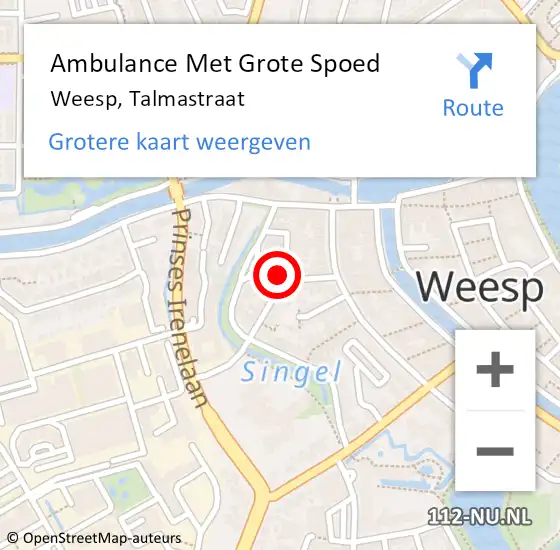 Locatie op kaart van de 112 melding: Ambulance Met Grote Spoed Naar Weesp, Talmastraat op 27 maart 2017 17:30