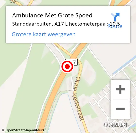 Locatie op kaart van de 112 melding: Ambulance Met Grote Spoed Naar Standdaarbuiten, A17 L hectometerpaal: 10,5 op 27 maart 2017 17:34