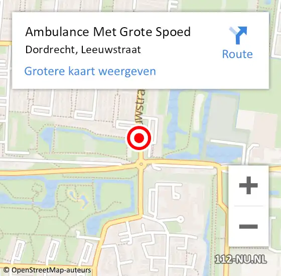 Locatie op kaart van de 112 melding: Ambulance Met Grote Spoed Naar Dordrecht, Leeuwstraat op 27 maart 2017 19:53