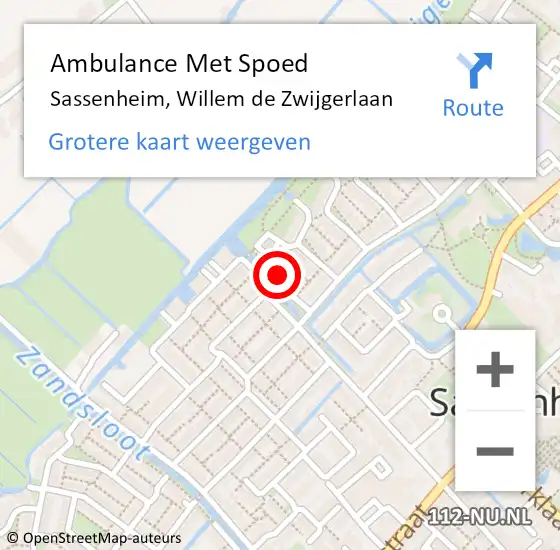 Locatie op kaart van de 112 melding: Ambulance Met Spoed Naar Sassenheim, Willem de Zwijgerlaan op 27 maart 2017 20:44