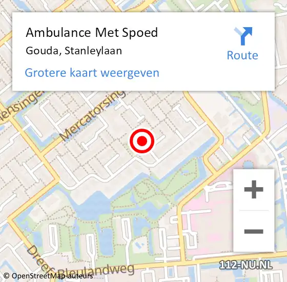 Locatie op kaart van de 112 melding: Ambulance Met Spoed Naar Gouda, Stanleylaan op 28 maart 2017 03:57