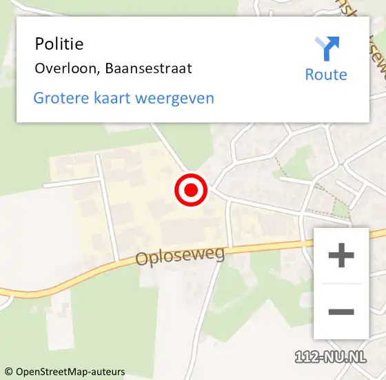 Locatie op kaart van de 112 melding: Politie Overloon, Baansestraat op 28 maart 2017 06:50