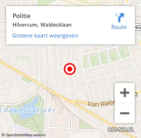 Locatie op kaart van de 112 melding: Politie Hilversum, Waldecklaan op 28 maart 2017 08:59