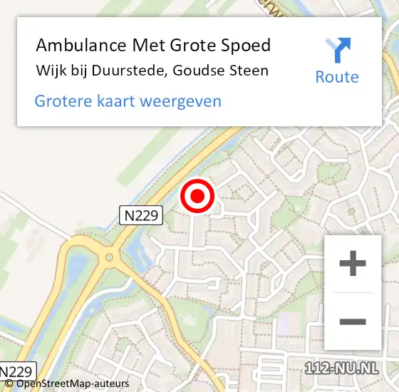 Locatie op kaart van de 112 melding: Ambulance Met Grote Spoed Naar Wijk bij Duurstede, Goudse Steen op 28 maart 2017 10:42