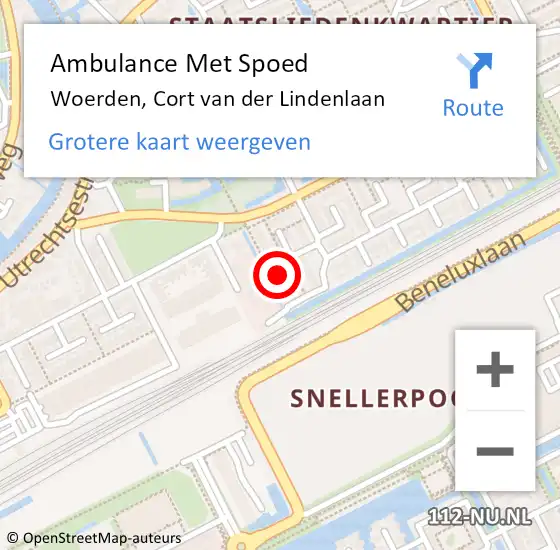 Locatie op kaart van de 112 melding: Ambulance Met Spoed Naar Woerden, Cort van der Lindenlaan op 28 maart 2017 12:31