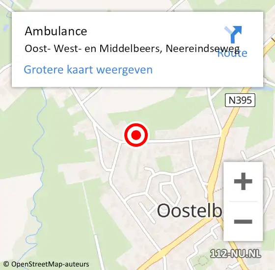 Locatie op kaart van de 112 melding: Ambulance Oost- West- en Middelbeers, Neereindseweg op 28 maart 2017 12:40