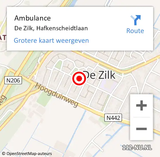 Locatie op kaart van de 112 melding: Ambulance De Zilk, Hafkenscheidtlaan op 28 maart 2017 13:26