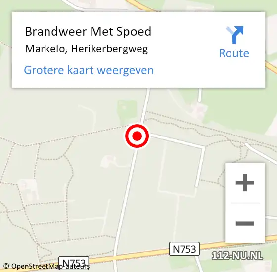 Locatie op kaart van de 112 melding: Brandweer Met Spoed Naar Markelo, Herikerbergweg op 28 maart 2017 13:27