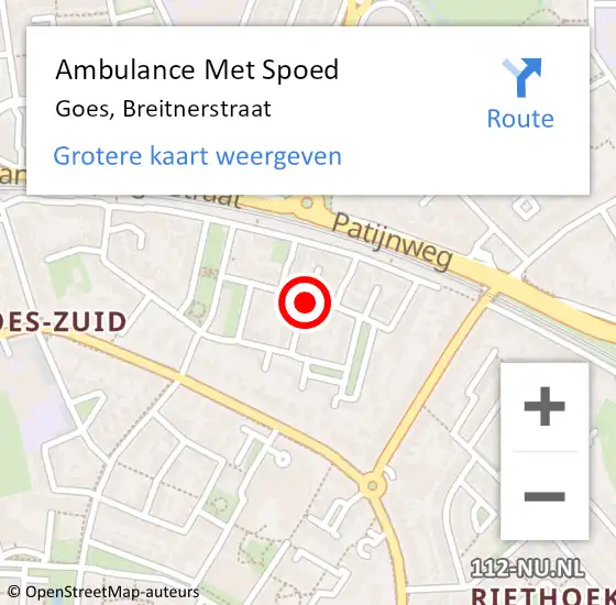 Locatie op kaart van de 112 melding: Ambulance Met Spoed Naar Goes, Breitnerstraat op 28 maart 2017 14:21