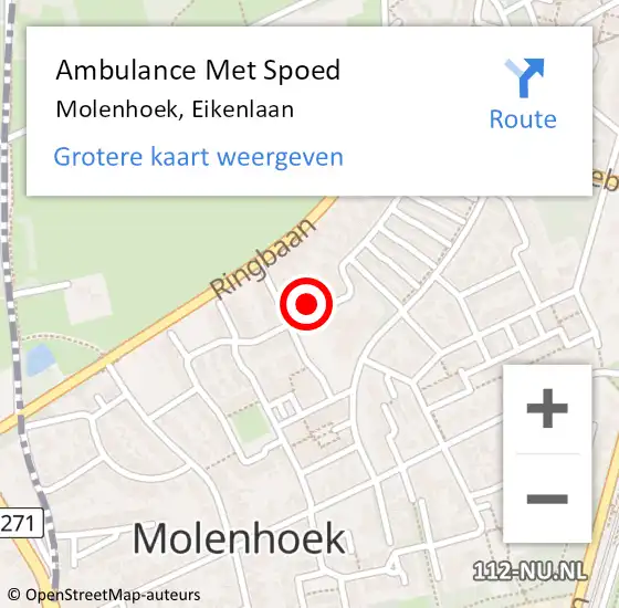 Locatie op kaart van de 112 melding: Ambulance Met Spoed Naar Molenhoek, Eikenlaan op 28 maart 2017 17:25