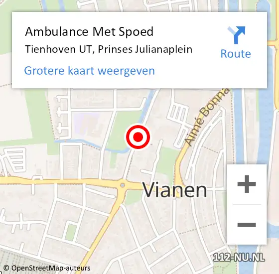 Locatie op kaart van de 112 melding: Ambulance Met Spoed Naar Tienhoven UT, Prinses Julianaplein op 28 maart 2017 17:50