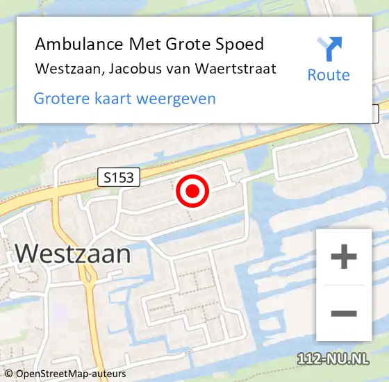 Locatie op kaart van de 112 melding: Ambulance Met Grote Spoed Naar Westzaan, Jacobus van Waertstraat op 28 maart 2017 18:25