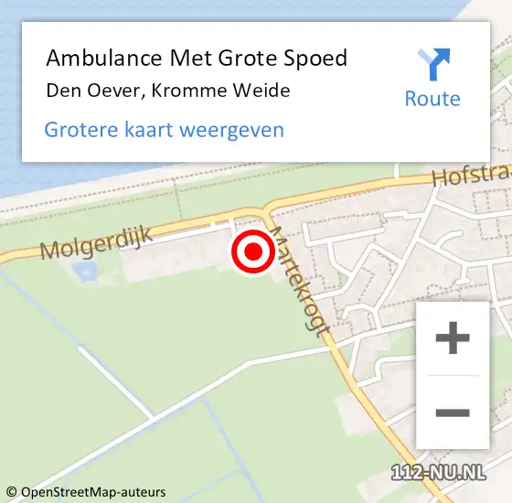 Locatie op kaart van de 112 melding: Ambulance Met Grote Spoed Naar Den Oever, Kromme Weide op 28 maart 2017 19:14