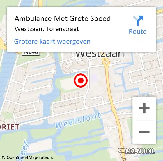 Locatie op kaart van de 112 melding: Ambulance Met Grote Spoed Naar Westzaan, Torenstraat op 28 maart 2017 19:16