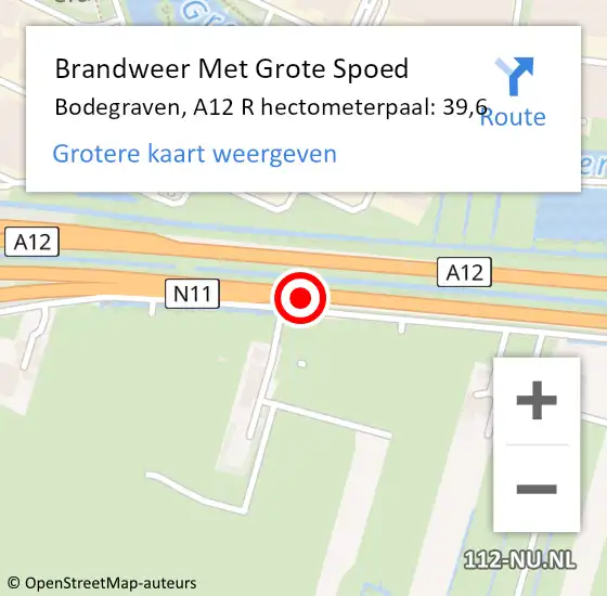 Locatie op kaart van de 112 melding: Brandweer Met Grote Spoed Naar Bodegraven, A12 R hectometerpaal: 39,6 op 28 maart 2017 20:49