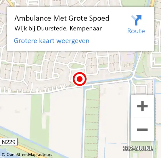 Locatie op kaart van de 112 melding: Ambulance Met Grote Spoed Naar Wijk bij Duurstede, Kempenaar op 28 maart 2017 21:14