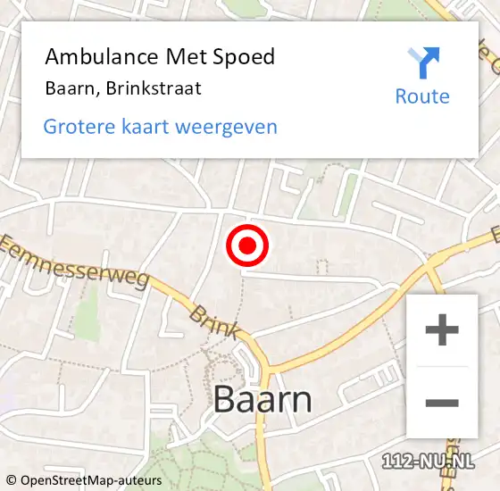 Locatie op kaart van de 112 melding: Ambulance Met Spoed Naar Baarn, Brinkstraat op 28 maart 2017 23:05