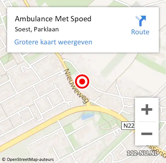 Locatie op kaart van de 112 melding: Ambulance Met Spoed Naar Soest, Parklaan op 28 maart 2017 23:22