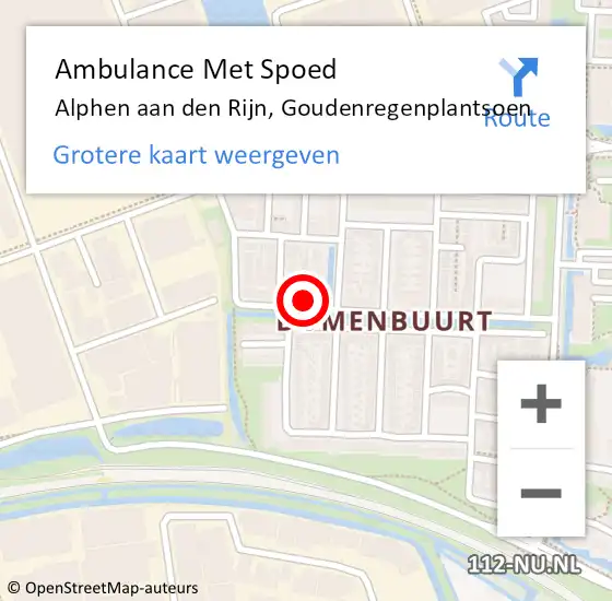 Locatie op kaart van de 112 melding: Ambulance Met Spoed Naar Alphen aan den Rijn, Goudenregenplantsoen op 29 maart 2017 03:34