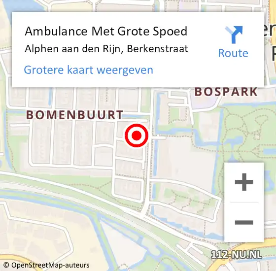 Locatie op kaart van de 112 melding: Ambulance Met Grote Spoed Naar Alphen aan den Rijn, Berkenstraat op 29 maart 2017 05:43