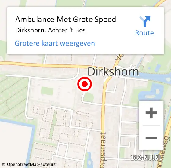 Locatie op kaart van de 112 melding: Ambulance Met Grote Spoed Naar Dirkshorn, Achter 't Bos op 29 maart 2017 06:14