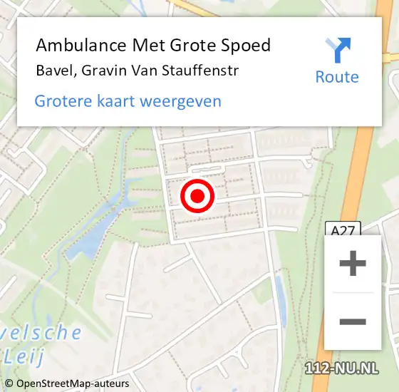 Locatie op kaart van de 112 melding: Ambulance Met Grote Spoed Naar Bavel, Gravin Van Stauffenstr op 29 maart 2017 06:53