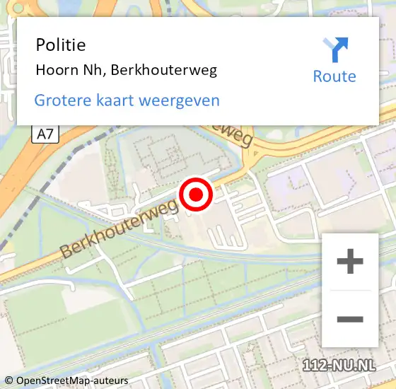 Locatie op kaart van de 112 melding: Politie Hoorn Nh, Berkhouterweg op 29 maart 2017 07:26