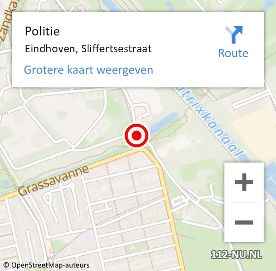Locatie op kaart van de 112 melding: Politie Eindhoven, Sliffertsestraat op 29 maart 2017 07:46