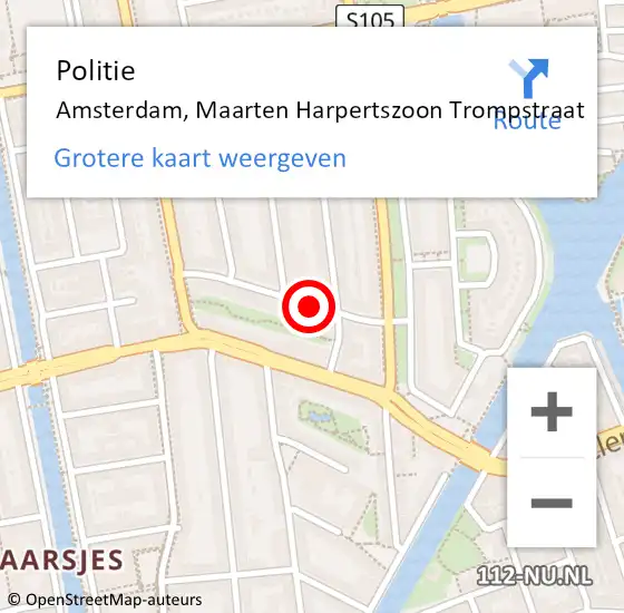 Locatie op kaart van de 112 melding: Politie Amsterdam, Maarten Harpertszoon Trompstraat op 29 maart 2017 08:11