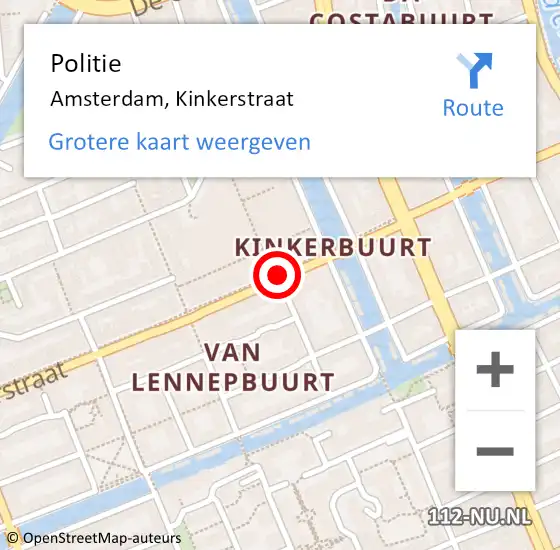 Locatie op kaart van de 112 melding: Politie Amsterdam, Kinkerstraat op 29 maart 2017 08:34