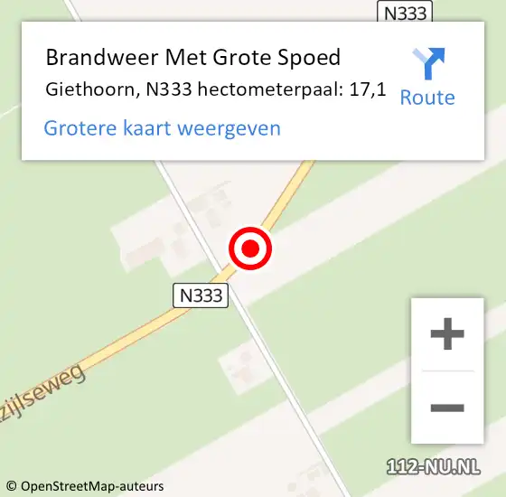 Locatie op kaart van de 112 melding: Brandweer Met Grote Spoed Naar Giethoorn, N333 hectometerpaal: 17,1 op 29 maart 2017 08:37