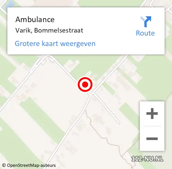 Locatie op kaart van de 112 melding: Ambulance Varik, Bommelsestraat op 29 maart 2017 08:51