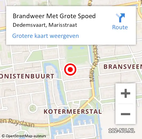 Locatie op kaart van de 112 melding: Brandweer Met Grote Spoed Naar Dedemsvaart, Marisstraat op 15 januari 2014 13:17