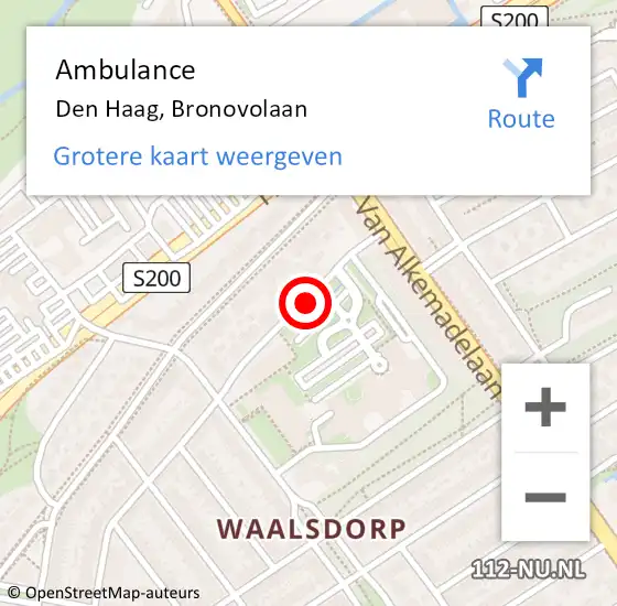 Locatie op kaart van de 112 melding: Ambulance Den Haag, Bronovolaan op 29 maart 2017 09:03