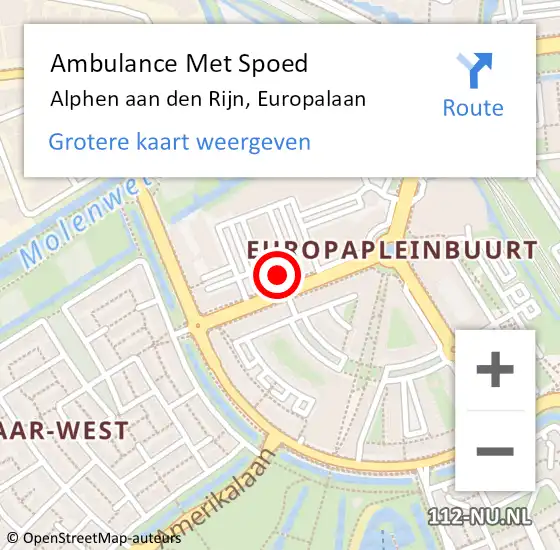 Locatie op kaart van de 112 melding: Ambulance Met Spoed Naar Alphen aan den Rijn, Europalaan op 29 maart 2017 09:05