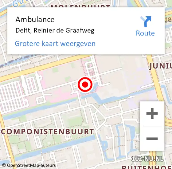 Locatie op kaart van de 112 melding: Ambulance Delft, Reinier de Graafweg op 29 maart 2017 09:05