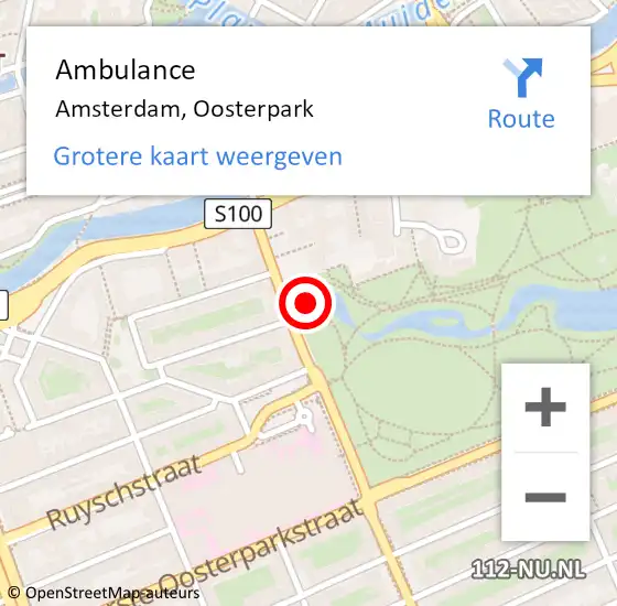 Locatie op kaart van de 112 melding: Ambulance Amsterdam, Oosterpark op 29 maart 2017 09:06