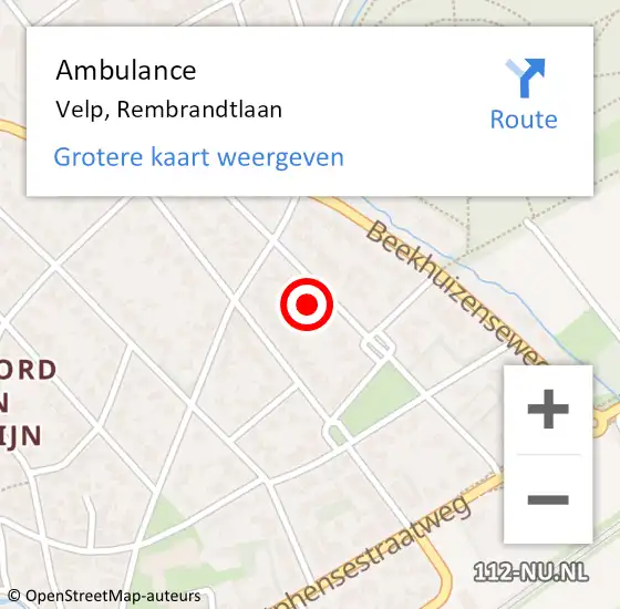 Locatie op kaart van de 112 melding: Ambulance Velp, Rembrandtlaan op 29 maart 2017 09:06