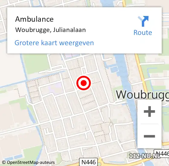 Locatie op kaart van de 112 melding: Ambulance Woubrugge, Julianalaan op 29 maart 2017 09:10