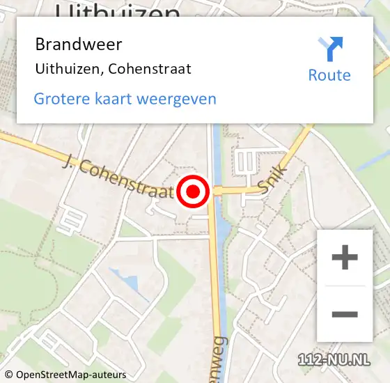 Locatie op kaart van de 112 melding: Brandweer Uithuizen, Cohenstraat op 29 maart 2017 09:53