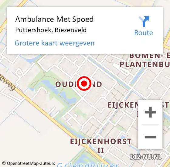 Locatie op kaart van de 112 melding: Ambulance Met Spoed Naar Puttershoek, Biezenveld op 15 januari 2014 13:38