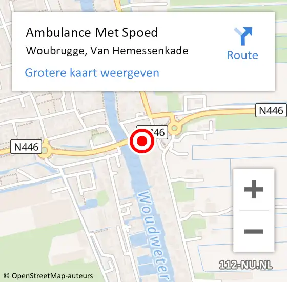 Locatie op kaart van de 112 melding: Ambulance Met Spoed Naar Woubrugge, Van Hemessenkade op 29 maart 2017 12:56