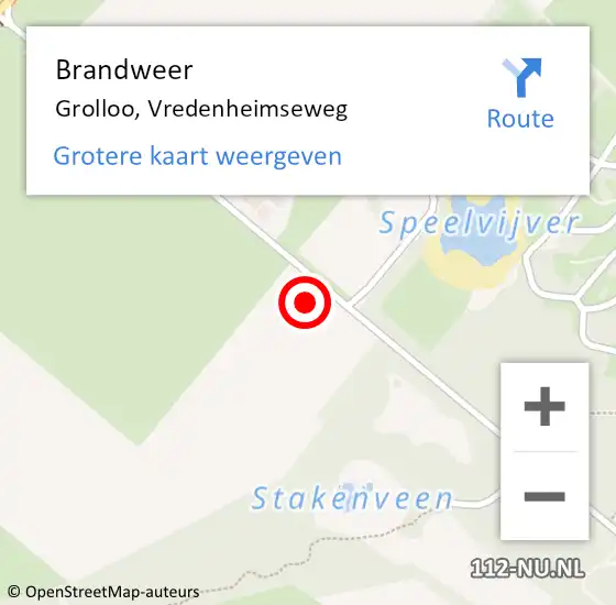 Locatie op kaart van de 112 melding: Brandweer Grolloo, Vredenheimseweg op 29 maart 2017 13:27