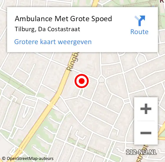 Locatie op kaart van de 112 melding: Ambulance Met Grote Spoed Naar Tilburg, Da Costastraat op 29 maart 2017 15:12